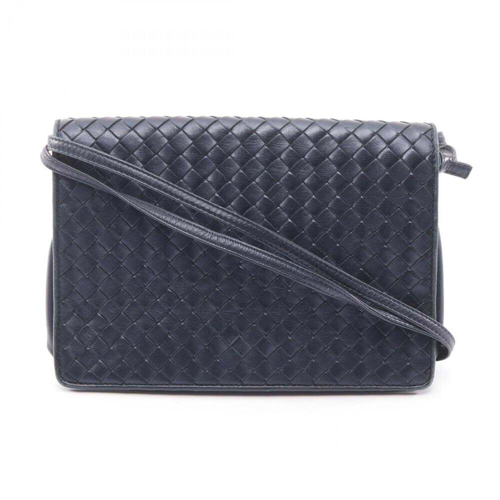 BOTTEGA VENETA Blue Leather Intrecciato Shoulder Bag